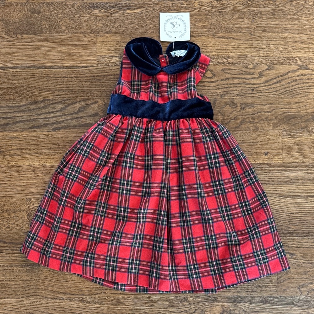 The Bella Bean New With Tag Dress Red With Velvet-Trim